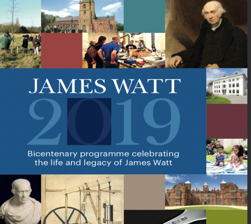 James Watt bicentenery flyer combining several images of Watt related places and things